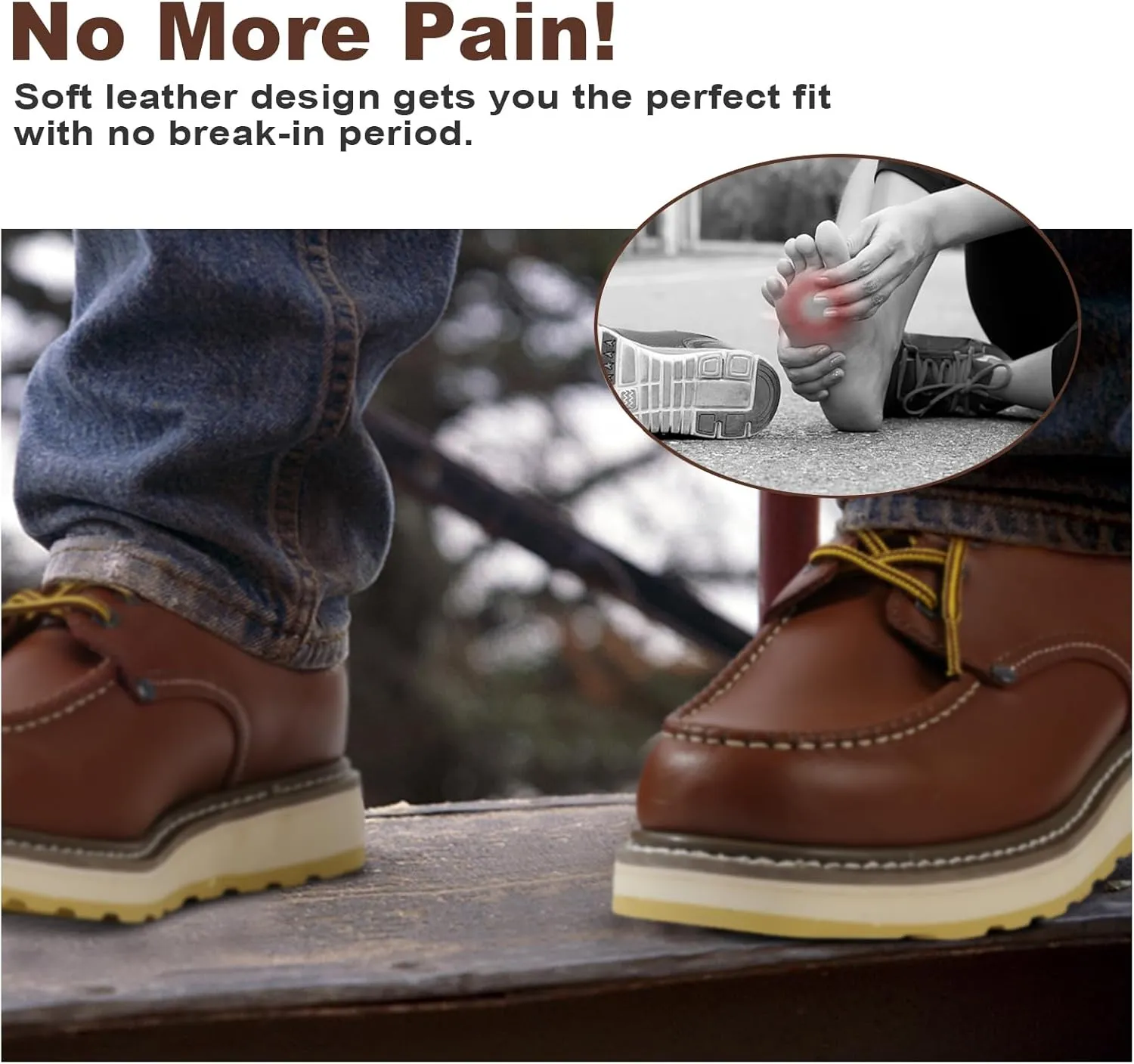 Men's Slip Resistant Work Shoes - 4" Brown Durable Oxford Style, Breathable & Soft Toe H82994