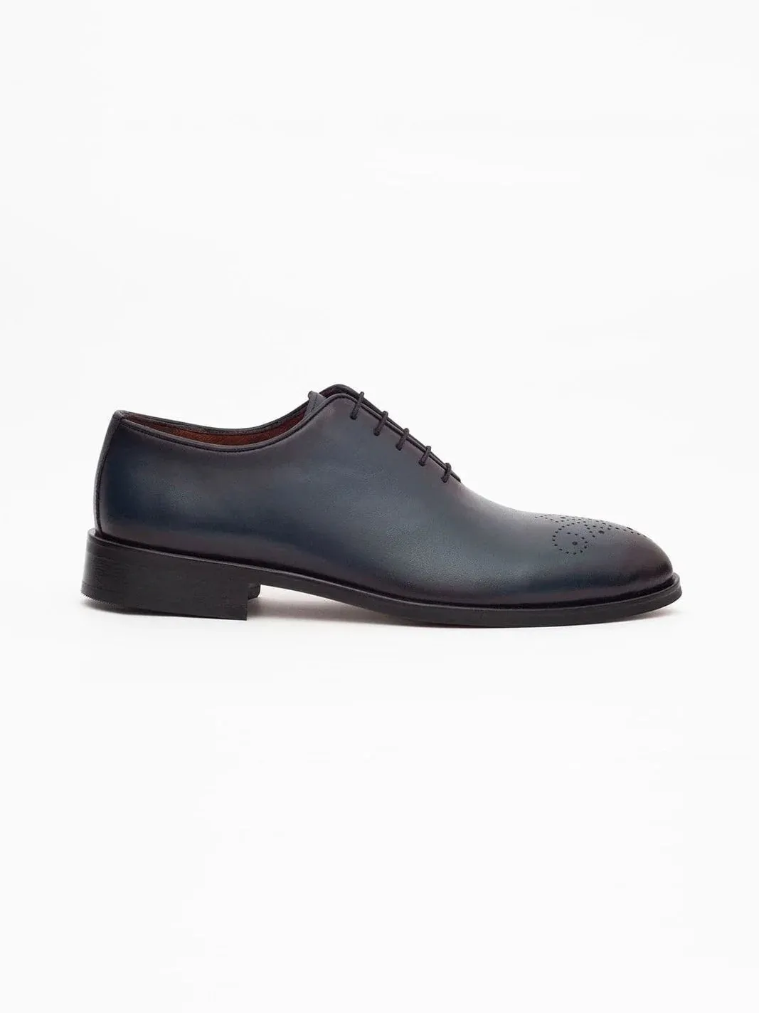 MENS SOLID BLUE WHOLE CUT OXFORD LEATHER DRESS SHOES, MEN OXFORDS SHOES