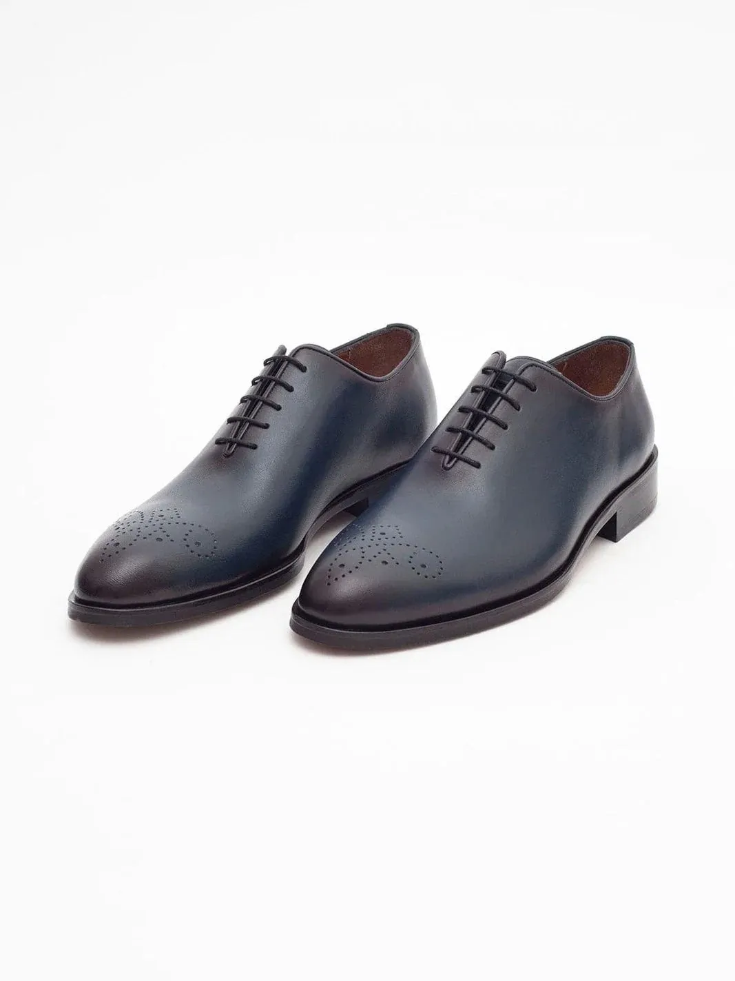 MENS SOLID BLUE WHOLE CUT OXFORD LEATHER DRESS SHOES, MEN OXFORDS SHOES