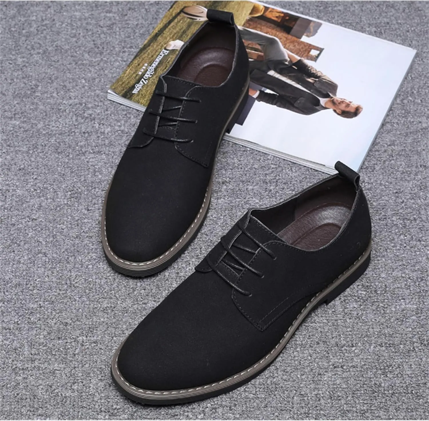 Men's Suede Lace Up Oxfords Classic Wing Tips Dress Shoes Casual Luxury Business Work Office Derby Shoes