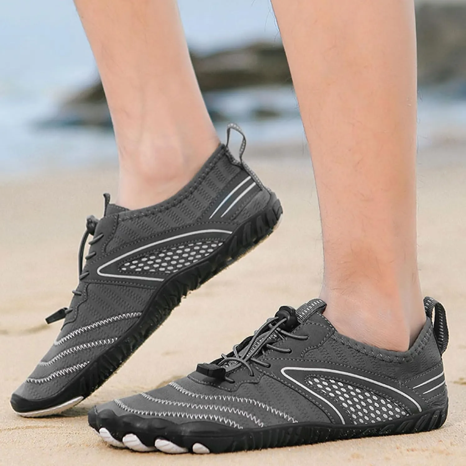 Mens Trail Running Barefoot Shoes, Wide Toe Box Minimalist Sneakers, Zero Drop Grounding Shoes with Copper, Soft Comfortable Grounded Footwear, Pro Water Travel, Non Slip Breathable Hike Men