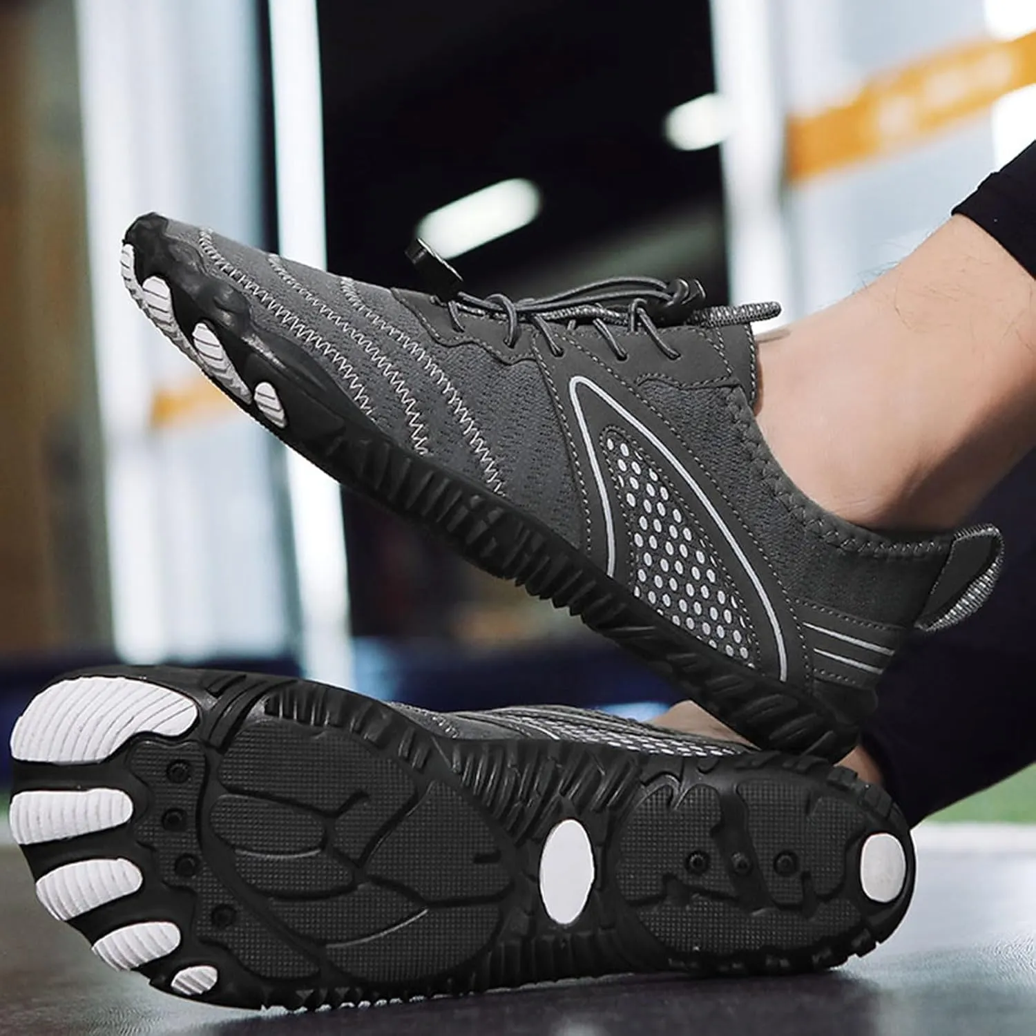 Mens Trail Running Barefoot Shoes, Wide Toe Box Minimalist Sneakers, Zero Drop Grounding Shoes with Copper, Soft Comfortable Grounded Footwear, Pro Water Travel, Non Slip Breathable Hike Men