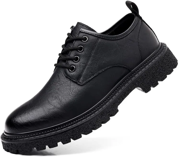 Mens Vintage Casual Leather Dress Shoes British Style Thick Sole Round Toe Low Top Business Work Oxford Shoes