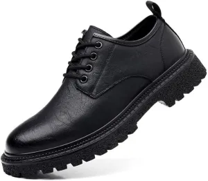 Mens Vintage Casual Leather Dress Shoes British Style Thick Sole Round Toe Low Top Business Work Oxford Shoes