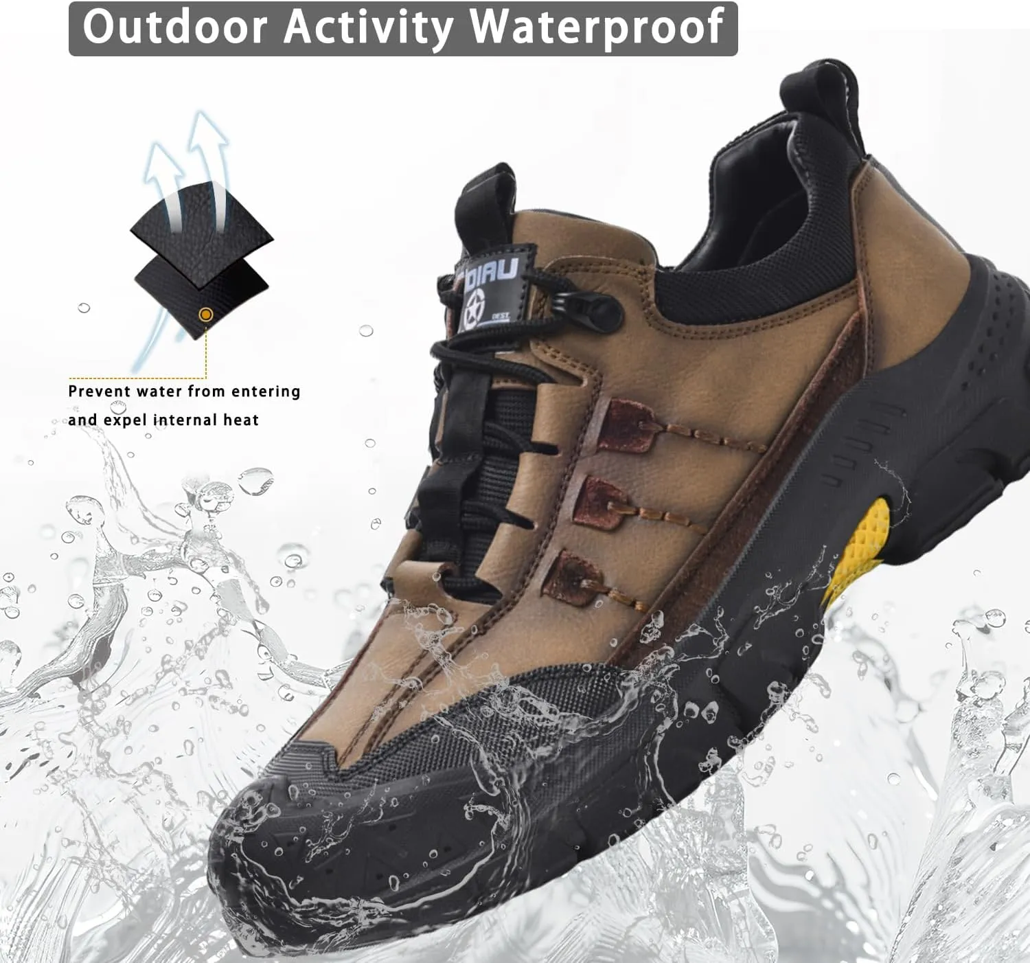 Men's Waterproof Hiking Shoes Leather Casual Outdoor Low Walking Trekking Shoes for Men