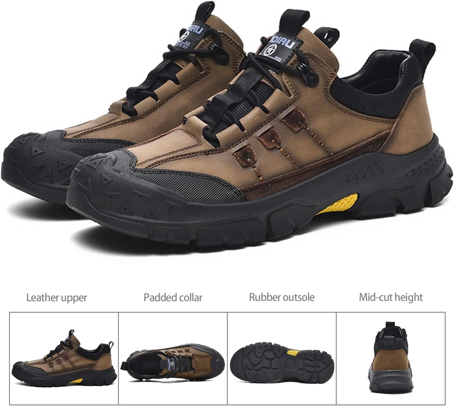 Men's Waterproof Hiking Shoes Leather Casual Outdoor Low Walking Trekking Shoes for Men