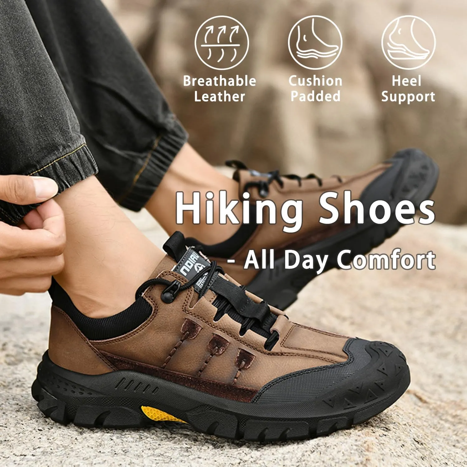 Men's Waterproof Hiking Shoes Leather Casual Outdoor Low Walking Trekking Shoes for Men