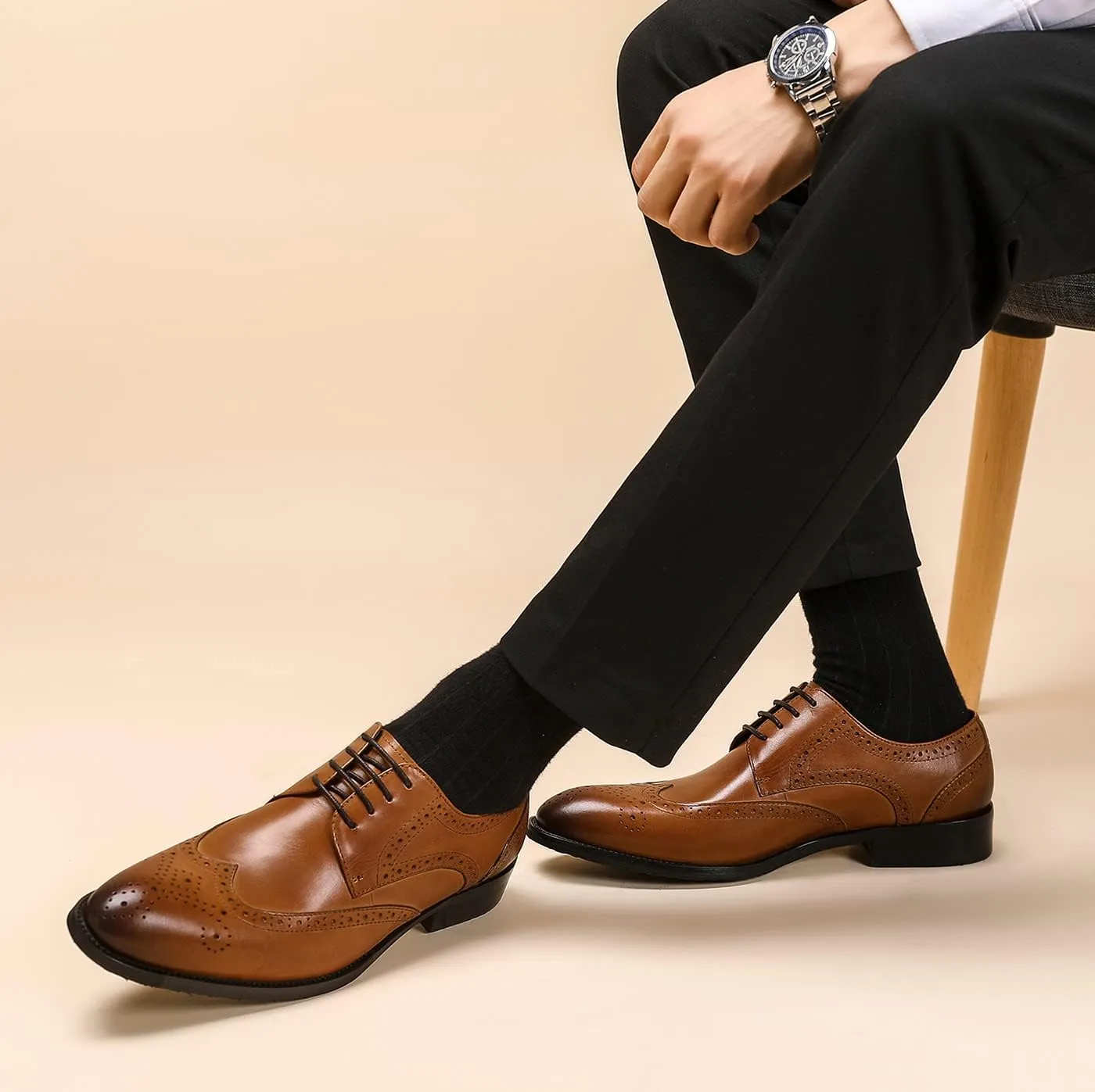 Men's Wingtip Oxfords Formal Dress Leather Brogues Derby Business Prom Wedding Fashion Casual Walking Shoes for Men