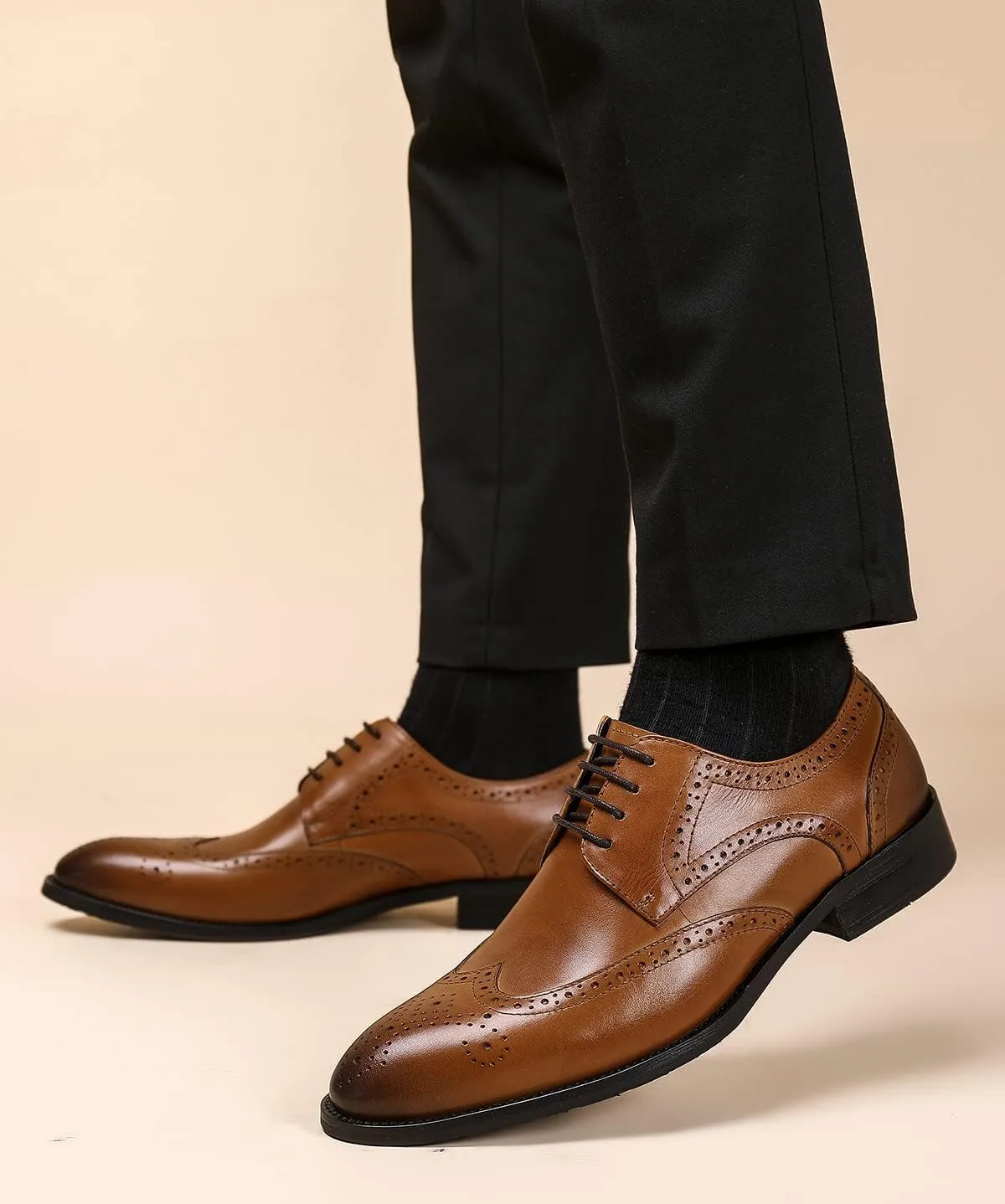 Men's Wingtip Oxfords Formal Dress Leather Brogues Derby Business Prom Wedding Fashion Casual Walking Shoes for Men