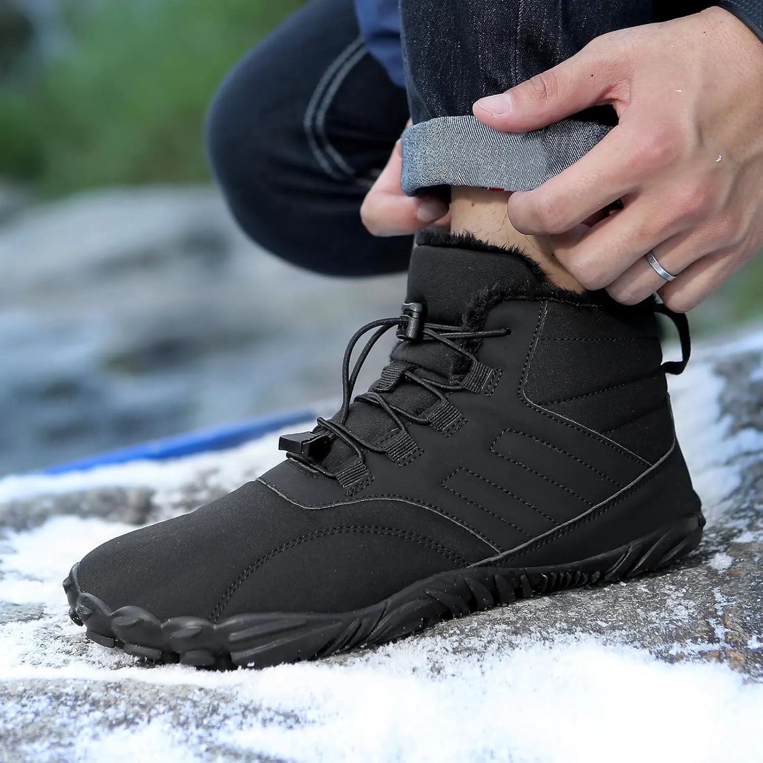 Mens Womens Hike Barefoot Minimalist Shoes Winter Footwear Zero Drop Sole Wide Toe Box Waterproof Hiking Boots Women Warm and comfortable
