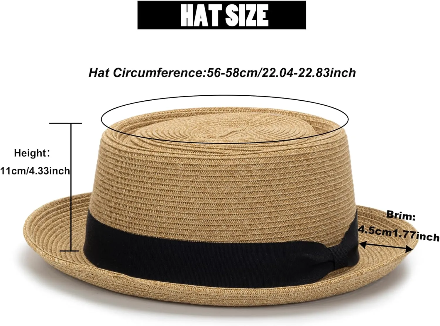 Men/Women Summer Straw Pork Pie Hat Boater Derby Fedora Sun Hats with Bowknot(S/M)