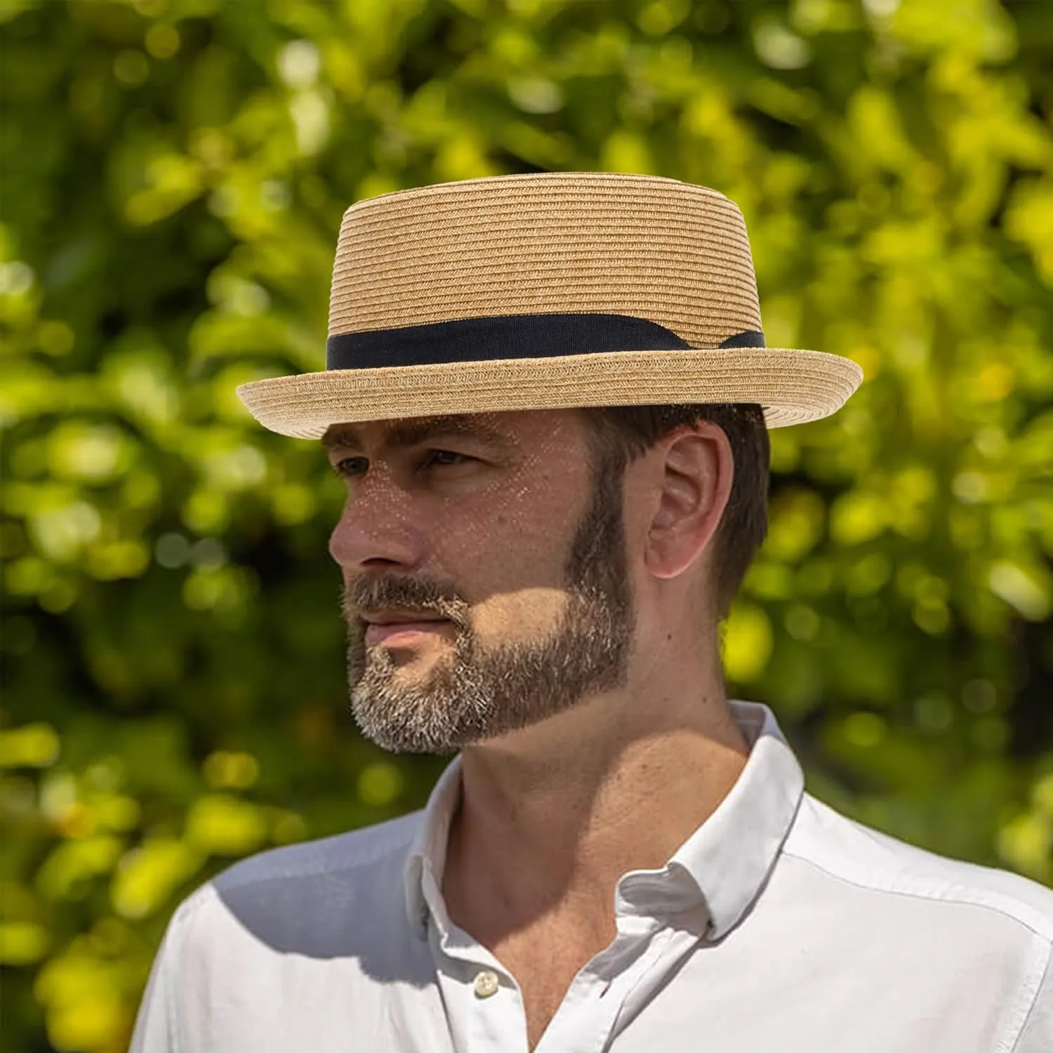 Men/Women Summer Straw Pork Pie Hat Boater Derby Fedora Sun Hats with Bowknot(S/M)