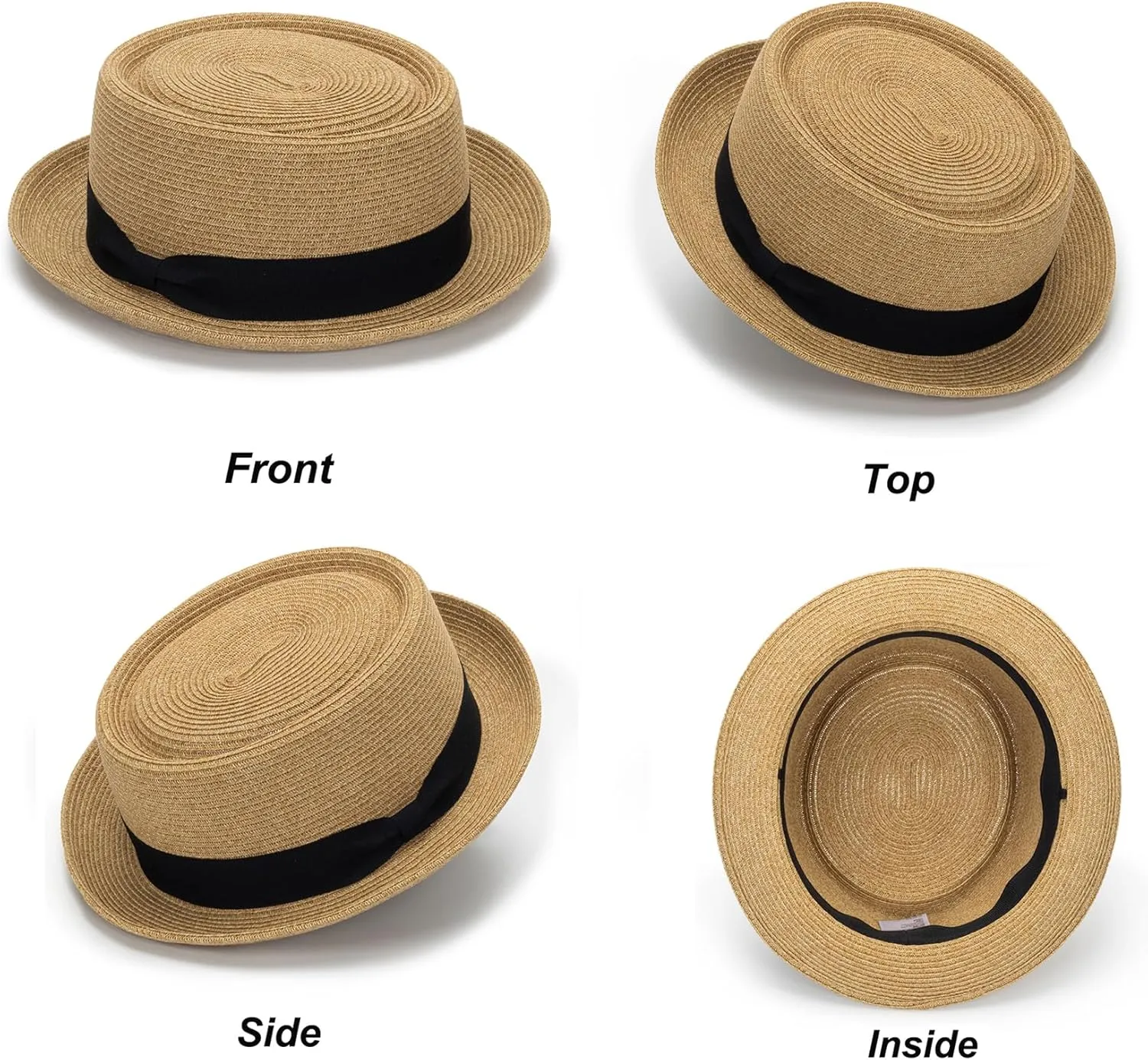 Men/Women Summer Straw Pork Pie Hat Boater Derby Fedora Sun Hats with Bowknot(S/M)