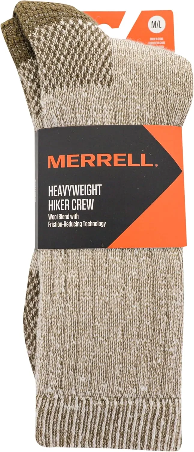 Merrell Men's and Women's Heavyweight Merino Wool Hiking Crew Socks-Breathable Reinforced Cushion and Arch Support