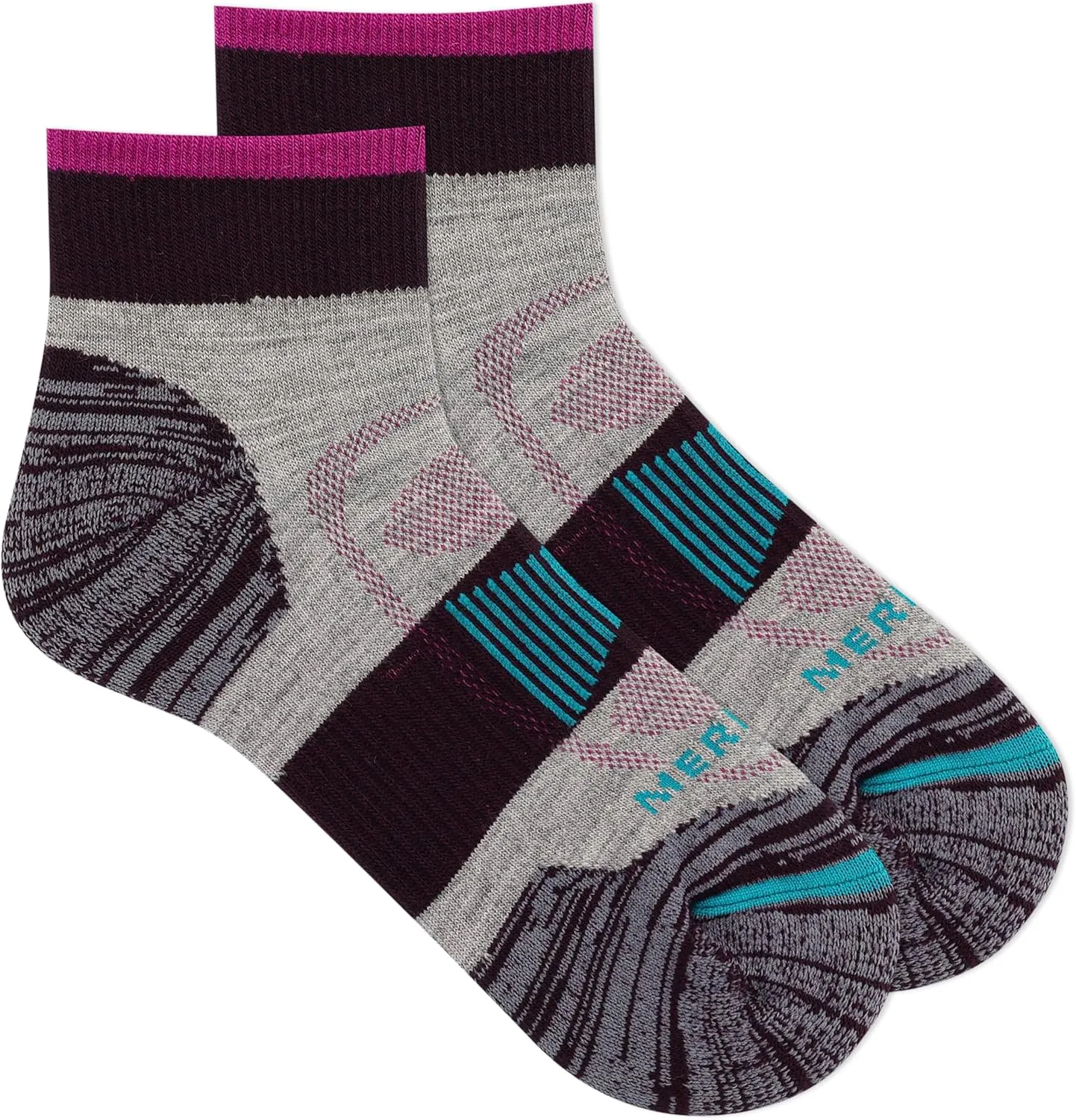 Merrell Men's and Women's Zoned Cushioned Wool Hiking Ankle Socks-Breathable Arch Support