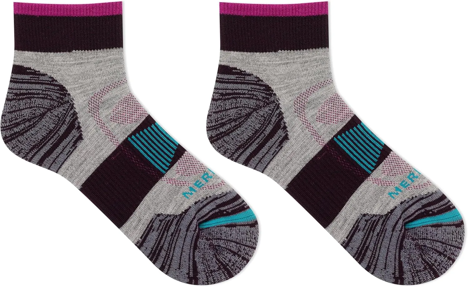 Merrell Men's and Women's Zoned Cushioned Wool Hiking Ankle Socks-Breathable Arch Support