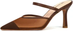 Mesh Kitten Heels for Women Pointed Closed Toe Mule Heeled Sandals Sexy Slip On Dress Pumps