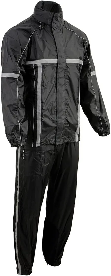 Milwaukee Leather MPM9510 Men's Black Water-Resistant Motorcycle Rain Suit with Hi Vis Reflective Tape