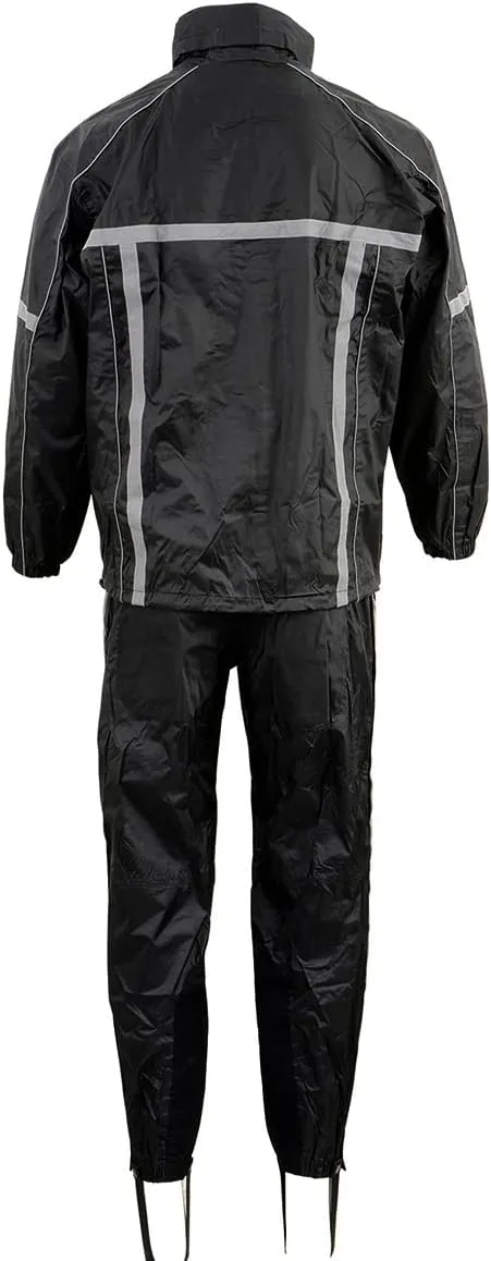 Milwaukee Leather MPM9510 Men's Black Water-Resistant Motorcycle Rain Suit with Hi Vis Reflective Tape