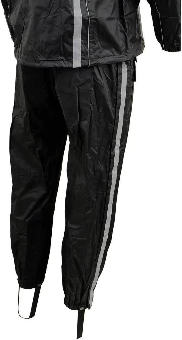 Milwaukee Leather MPM9510 Men's Black Water-Resistant Motorcycle Rain Suit with Hi Vis Reflective Tape