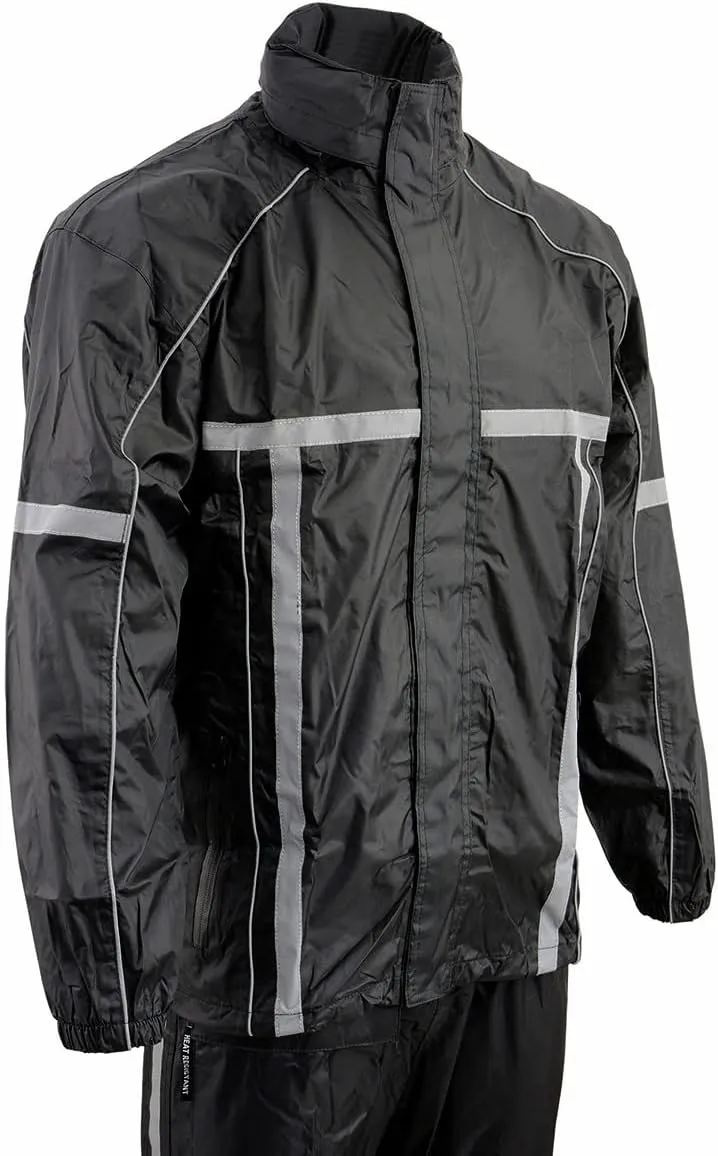 Milwaukee Leather MPM9510 Men's Black Water-Resistant Motorcycle Rain Suit with Hi Vis Reflective Tape