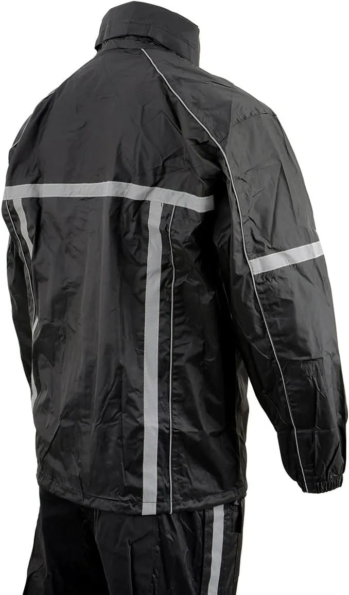 Milwaukee Leather MPM9510 Men's Black Water-Resistant Motorcycle Rain Suit with Hi Vis Reflective Tape