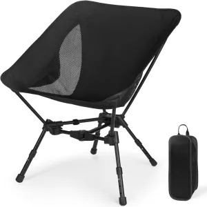 MINGPINHUIUS Portable Folding Camping Chair: Lightweight Height Adjustable Camping Chairs Stable Supports 330 Lbs with Side Pockets for Outdoor Camp, Travel, Beach, Lawn (Black)