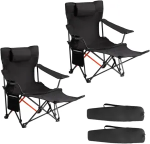 Minzan 2-in-1 Reclining Camping Chair with Removable Footrest for Beach, Lawn, Camping (Blue)
