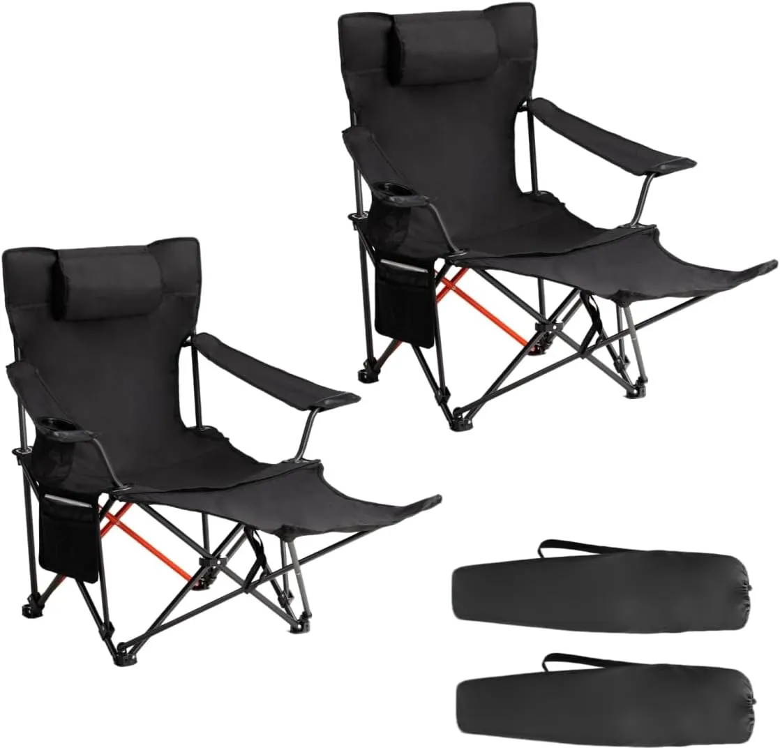 Minzan 2-in-1 Reclining Camping Chair with Removable Footrest for Beach, Lawn, Camping (Blue)