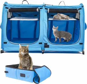 Mispace Portable 2 Pet Carriers for Cats Collapsible Cat Condo for Car Travel Pet Kennel Show Cages with Portable Carry Bag Hammocks Mats and Litter Box