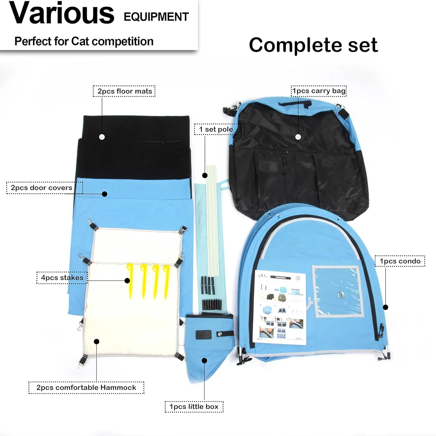 Mispace Portable 2 Pet Carriers for Cats Collapsible Cat Condo for Car Travel Pet Kennel Show Cages with Portable Carry Bag Hammocks Mats and Litter Box