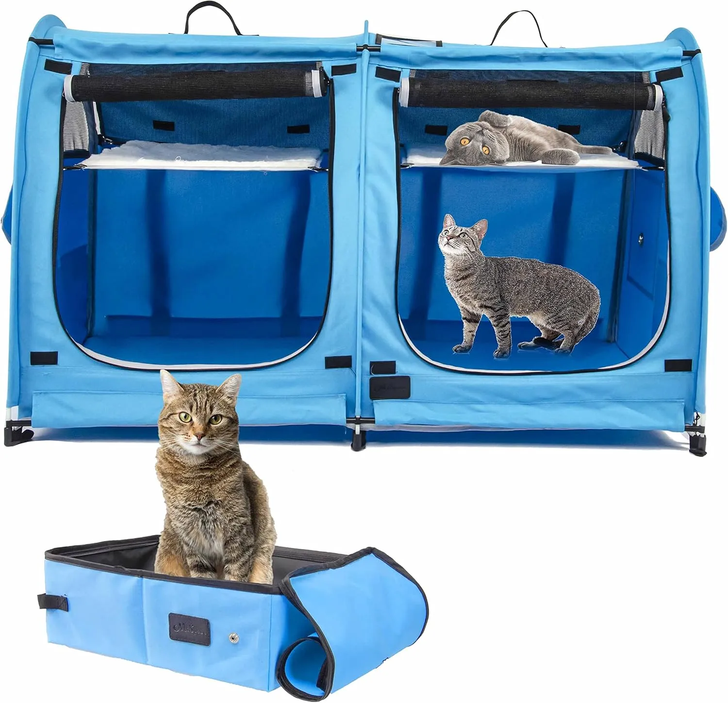 Mispace Portable 2 Pet Carriers for Cats Collapsible Cat Condo for Car Travel Pet Kennel Show Cages with Portable Carry Bag Hammocks Mats and Litter Box