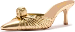 miss left Closed Pointed Toe Mule for Women Knotted Detail Slip On Backless Mid Heel Sandals Comfort Chic Ladies Dress Party Shoes Size 4-16 US