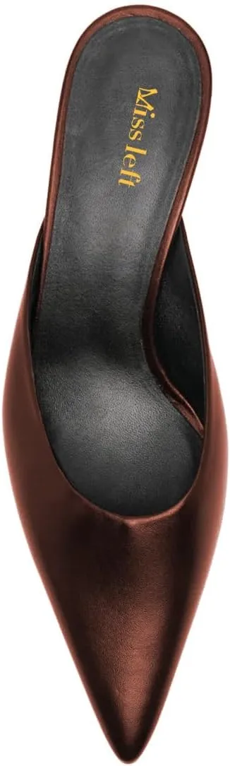 miss left Women Pointed Toe Slip on Mules Low Heel Comfortable Slippers Indoor Outdoor Leisure Slide Sandals Size 4-16 US