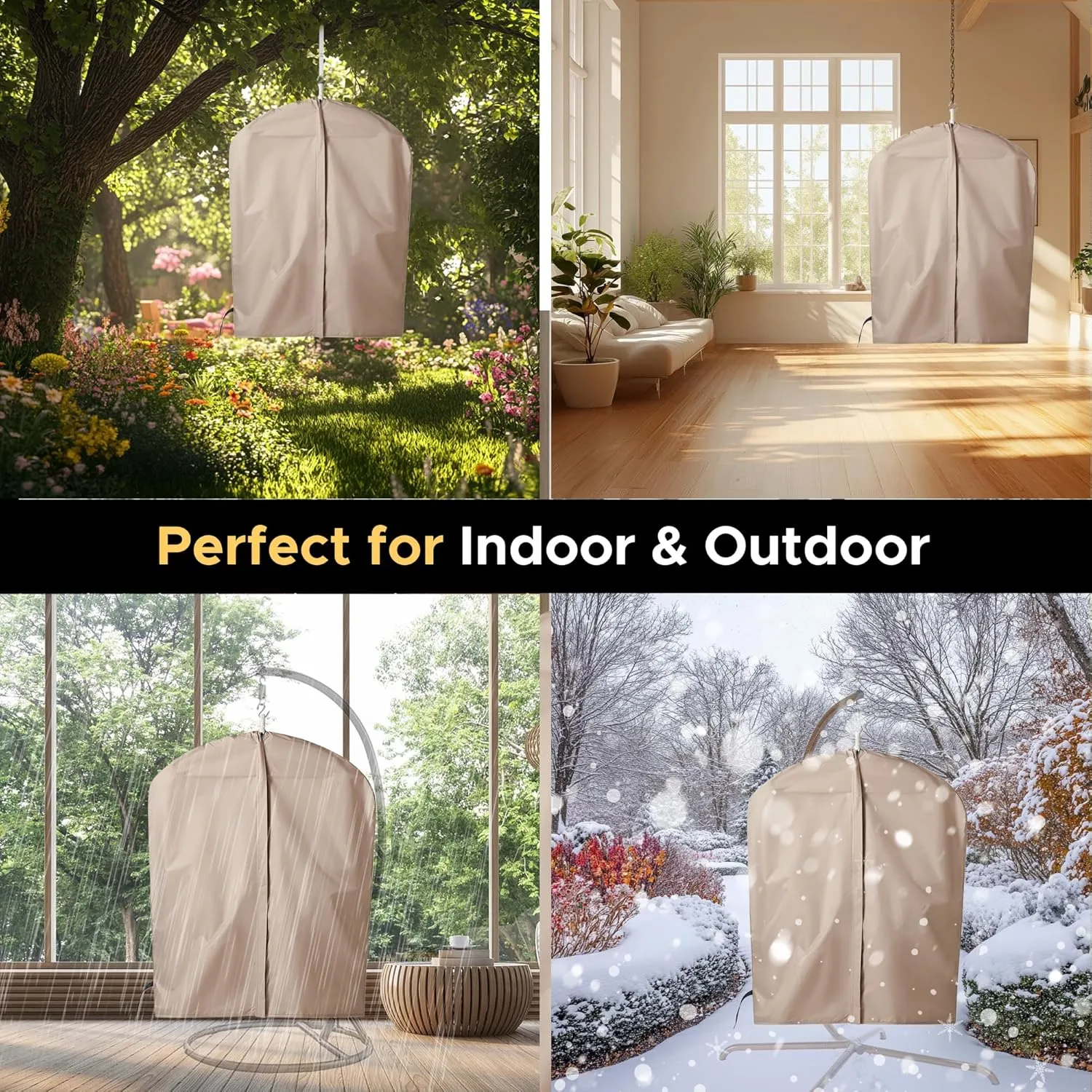 Miztli Hammock Chair with Hanging Chair Cover – Max 500 Lbs, Steel Spreader Bar with Anti-Slip Rings, Comfortable Indoor & Outdoor Hanging Chair – Includes Protective Waterproof Cover (57x45.5 in)