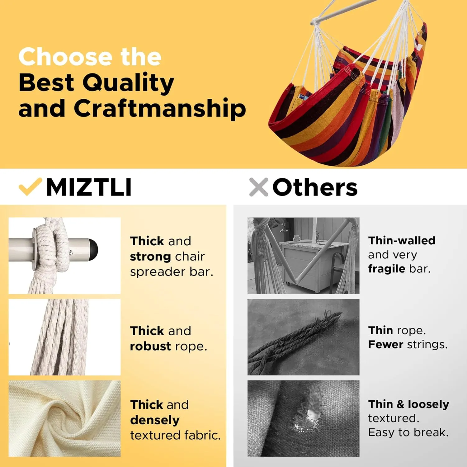 Miztli Hammock Chair with Hanging Chair Cover – Max 500 Lbs, Steel Spreader Bar with Anti-Slip Rings, Comfortable Indoor & Outdoor Hanging Chair – Includes Protective Waterproof Cover (57x45.5 in)