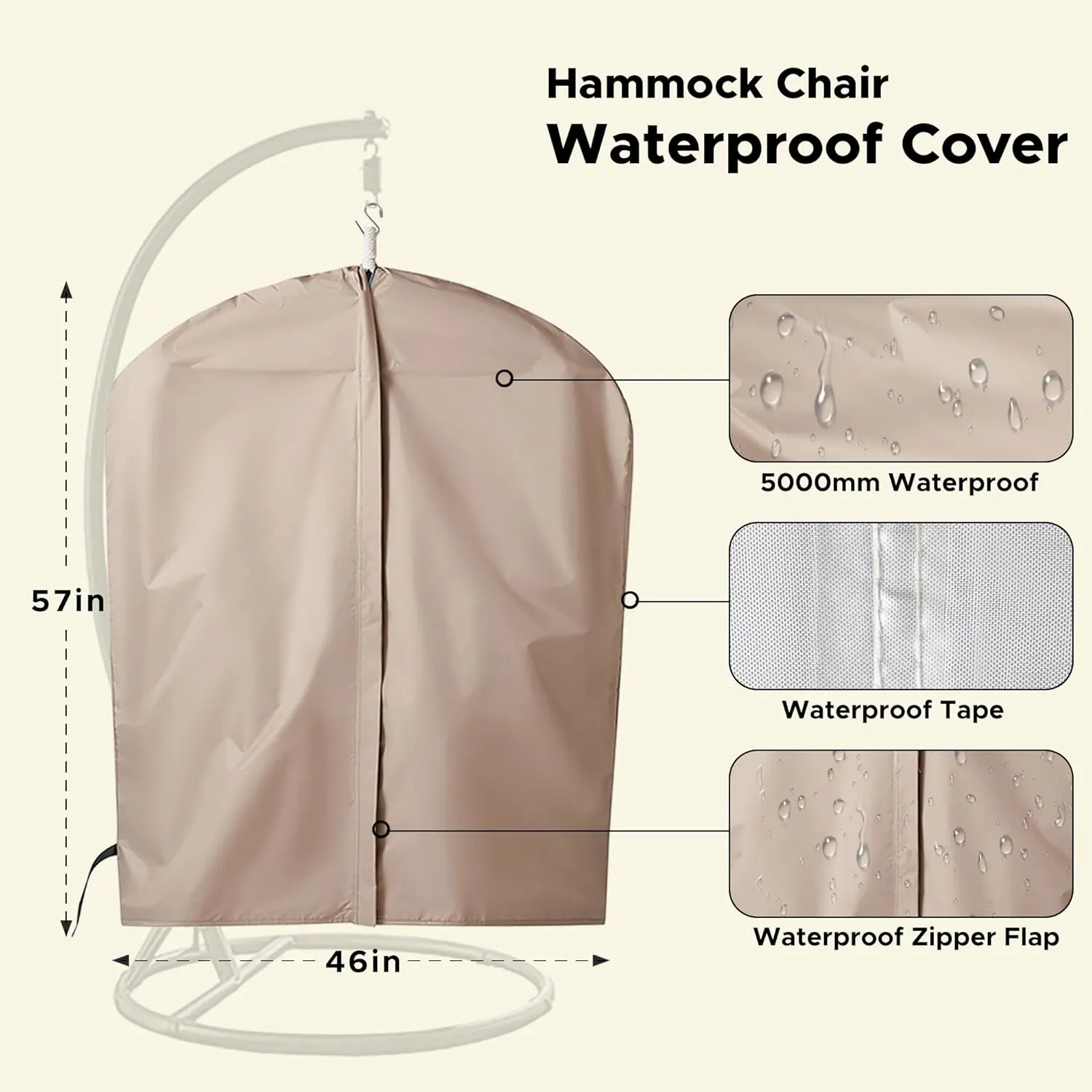 Miztli Hammock Chair with Hanging Chair Cover – Max 500 Lbs, Steel Spreader Bar with Anti-Slip Rings, Comfortable Indoor & Outdoor Hanging Chair – Includes Protective Waterproof Cover (57x45.5 in)