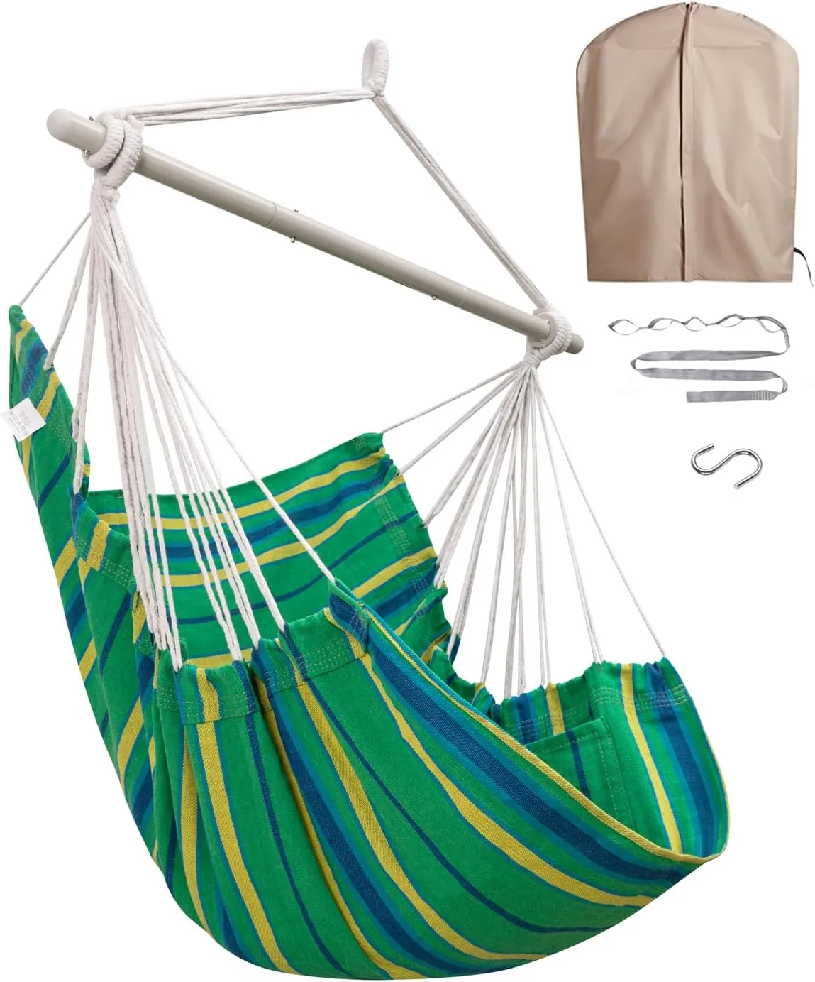 Miztli Hammock Chair with Hanging Chair Cover – Max 500 Lbs, Steel Spreader Bar with Anti-Slip Rings, Comfortable Indoor & Outdoor Hanging Chair – Includes Protective Waterproof Cover (57x45.5 in)