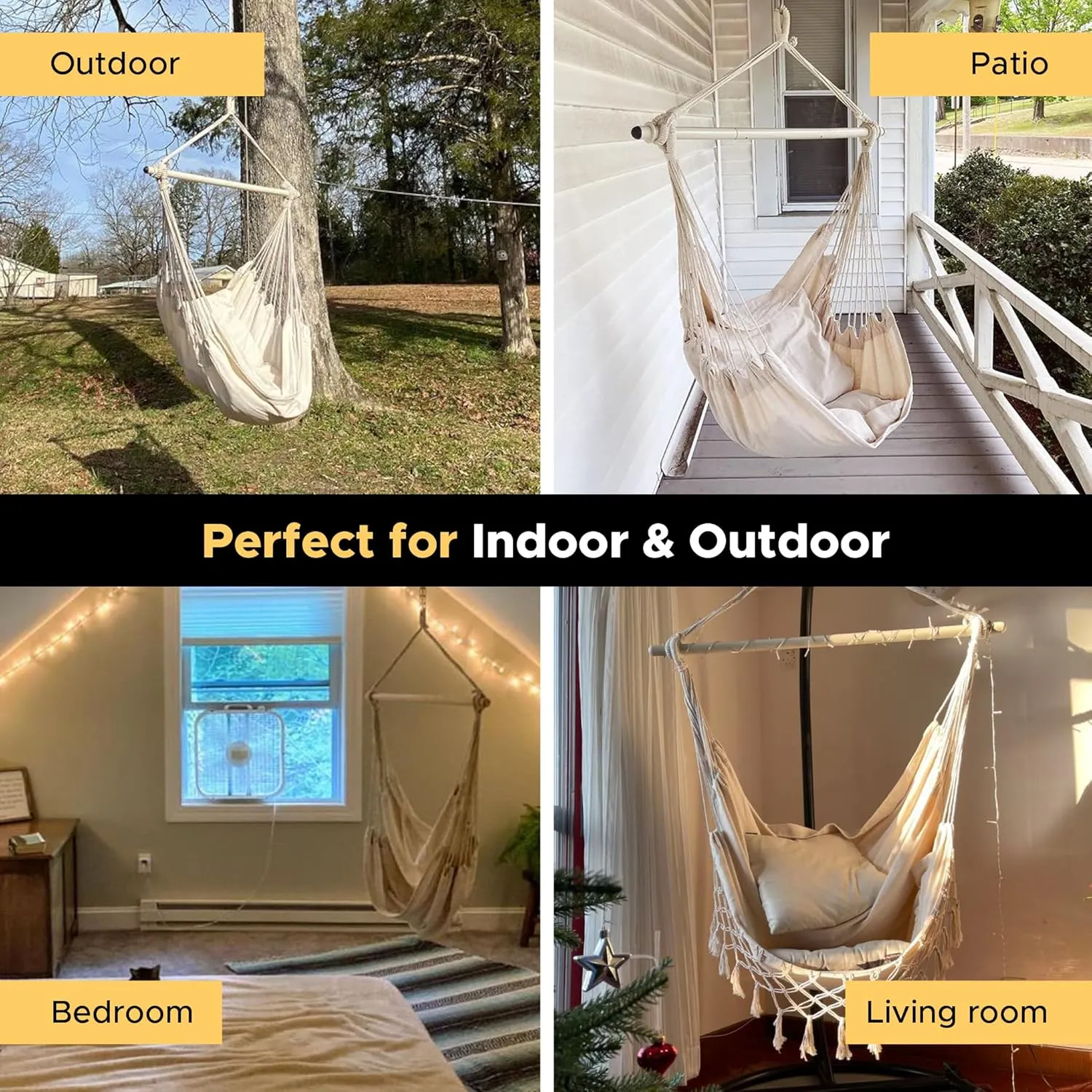 Miztli Hammock Chair with Hanging Chair Cover – Max 500 Lbs, Steel Spreader Bar with Anti-Slip Rings, Comfortable Indoor & Outdoor Hanging Chair – Includes Protective Waterproof Cover (57x45.5 in)