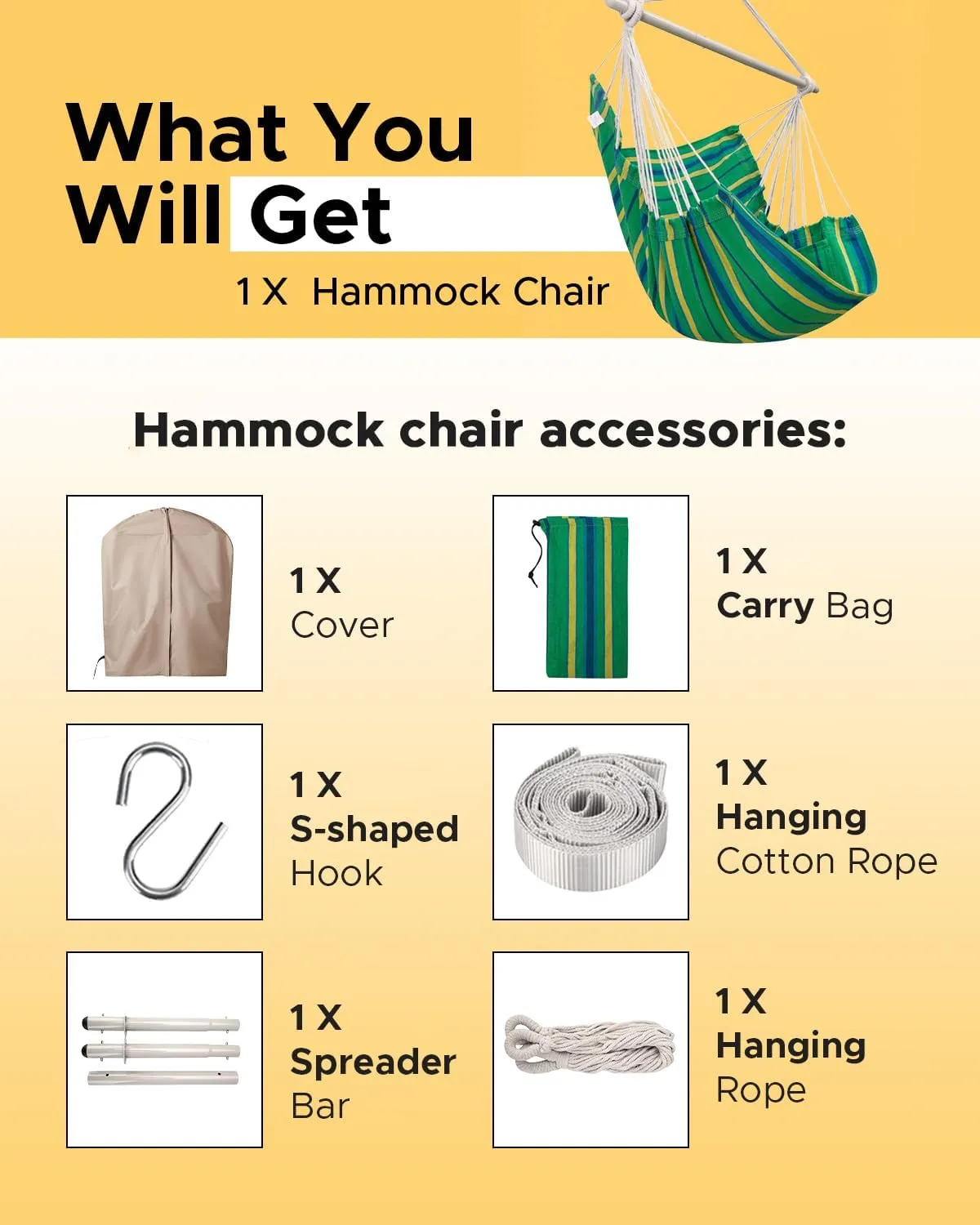 Miztli Hammock Chair with Hanging Chair Cover – Max 500 Lbs, Steel Spreader Bar with Anti-Slip Rings, Comfortable Indoor & Outdoor Hanging Chair – Includes Protective Waterproof Cover (57x45.5 in)
