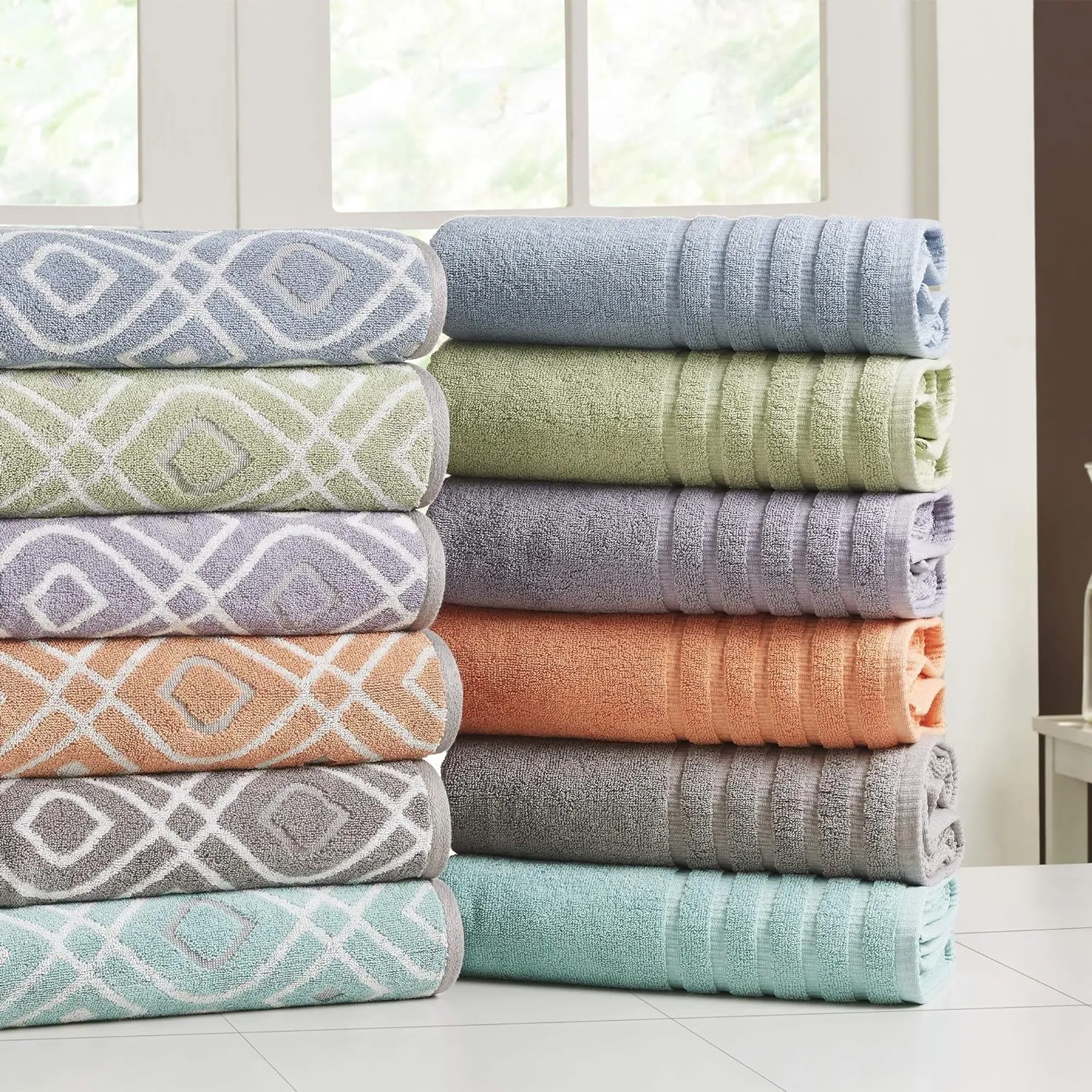Modern Threads 6-Piece Yarn Dyed Towel Set Oxford Gray Lavender - Bath Towels, Hand Towels, & Washcloths - Super Absorbent & Quick Dry - 100% Combed Cotton
