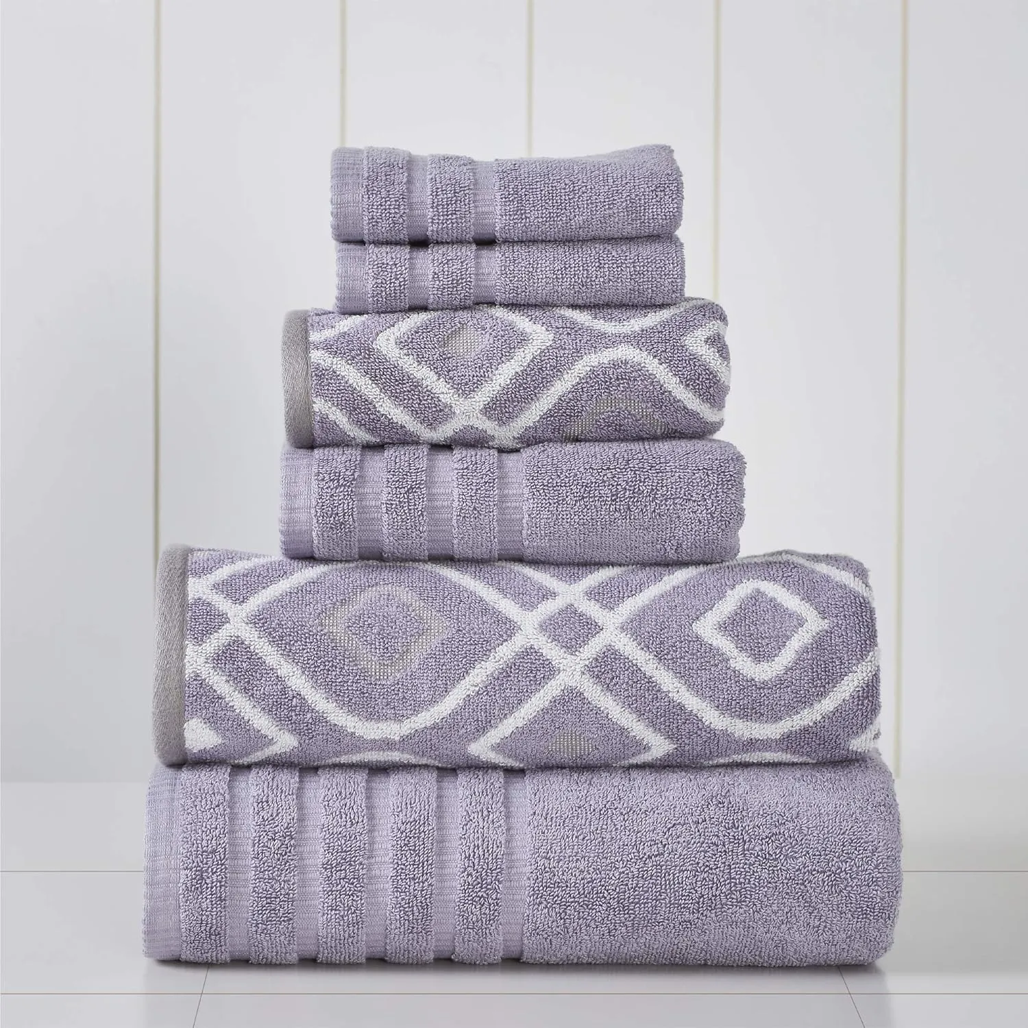 Modern Threads 6-Piece Yarn Dyed Towel Set Oxford Gray Lavender - Bath Towels, Hand Towels, & Washcloths - Super Absorbent & Quick Dry - 100% Combed Cotton