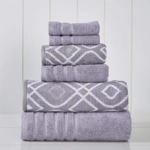 Modern Threads 6-Piece Yarn Dyed Towel Set Oxford Gray Lavender - Bath Towels, Hand Towels, & Washcloths - Super Absorbent & Quick Dry - 100% Combed Cotton