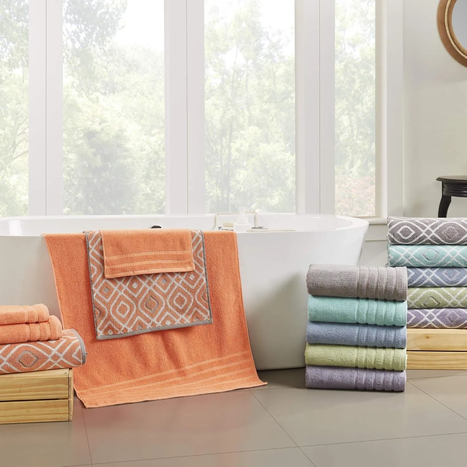 Modern Threads 6-Piece Yarn Dyed Towel Set Oxford Gray Lavender - Bath Towels, Hand Towels, & Washcloths - Super Absorbent & Quick Dry - 100% Combed Cotton