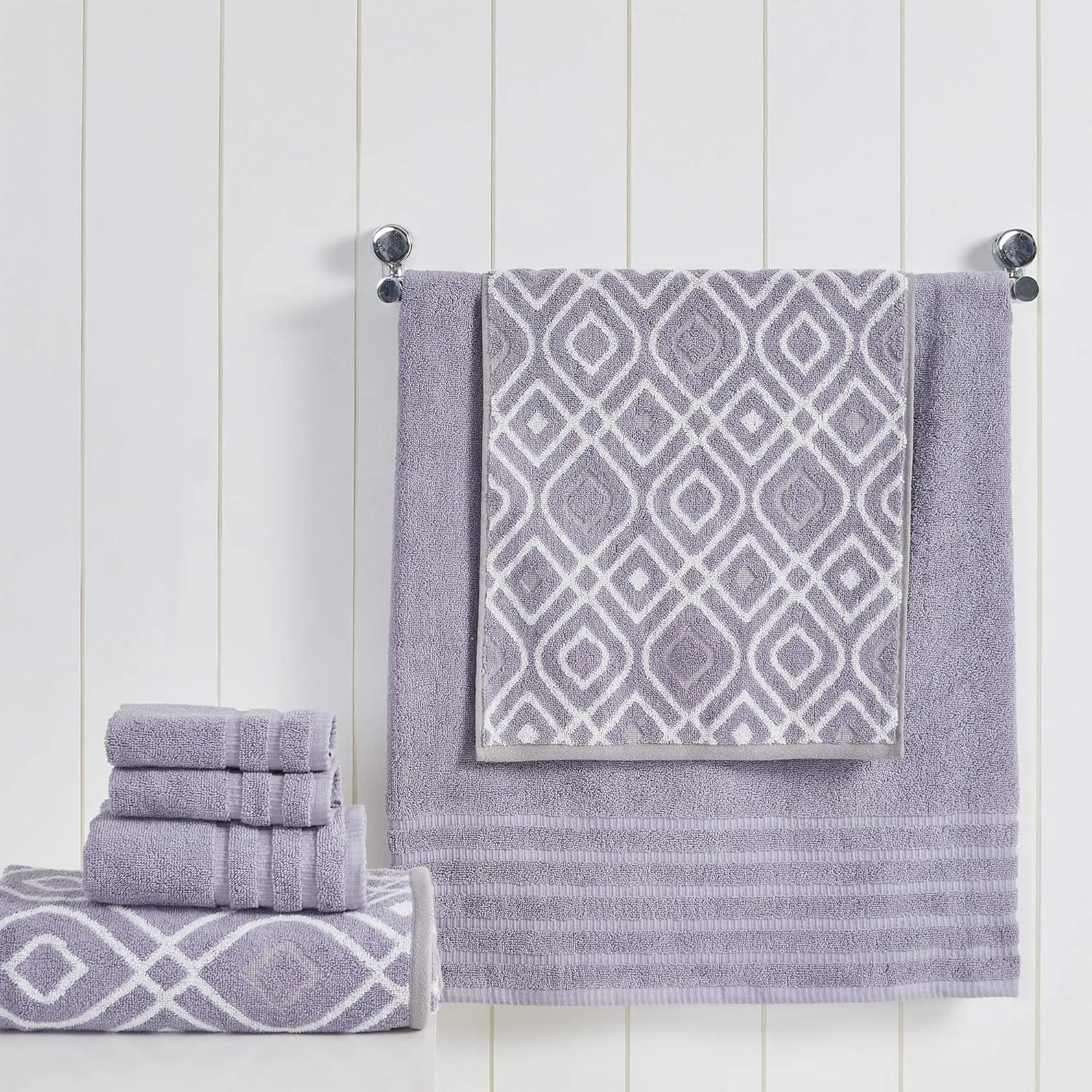 Modern Threads 6-Piece Yarn Dyed Towel Set Oxford Gray Lavender - Bath Towels, Hand Towels, & Washcloths - Super Absorbent & Quick Dry - 100% Combed Cotton