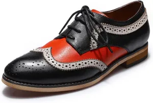 Mona flying Casual Wing Tip Oxfords Brogue for Women Ladies Handmade Lace up Leather Derby Shoes