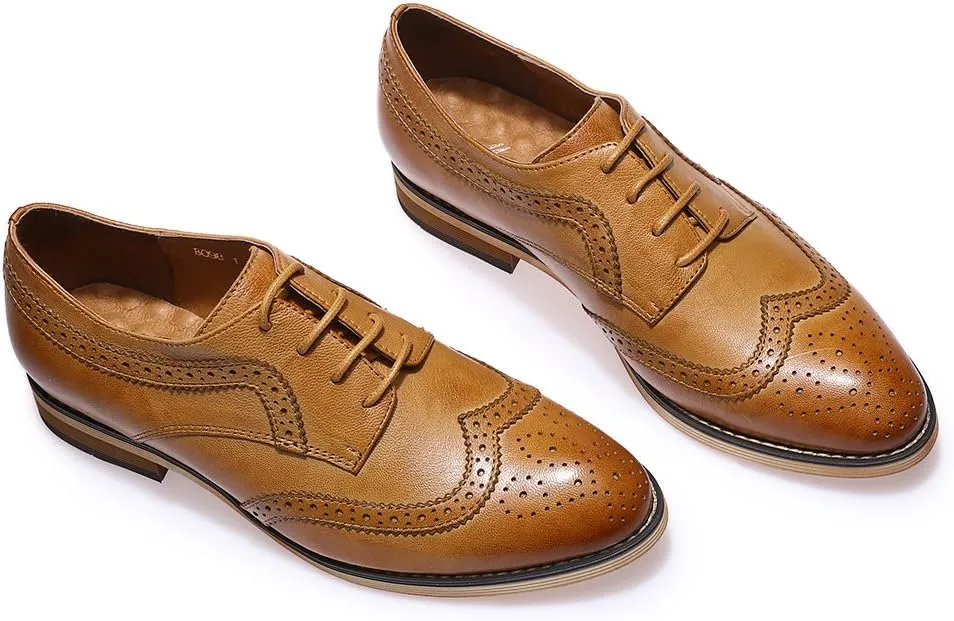 Mona flying Casual Wing Tip Oxfords Brogue for Women Ladies Handmade Lace up Leather Derby Shoes