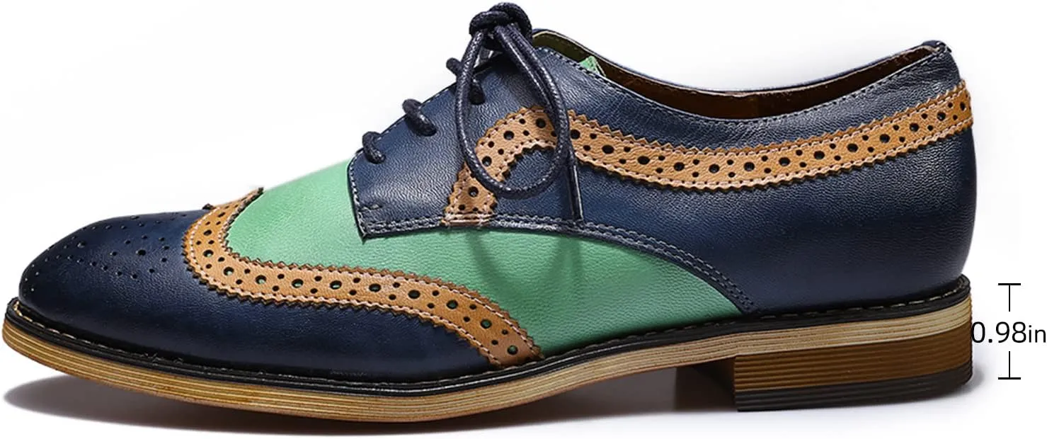 Mona flying Casual Wing Tip Oxfords Brogue for Women Ladies Handmade Lace up Leather Derby Shoes
