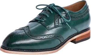 Mona flying Casual Wing Tip Oxfords Brogue for Women Ladies Handmade Lace up Leather Derby Shoes