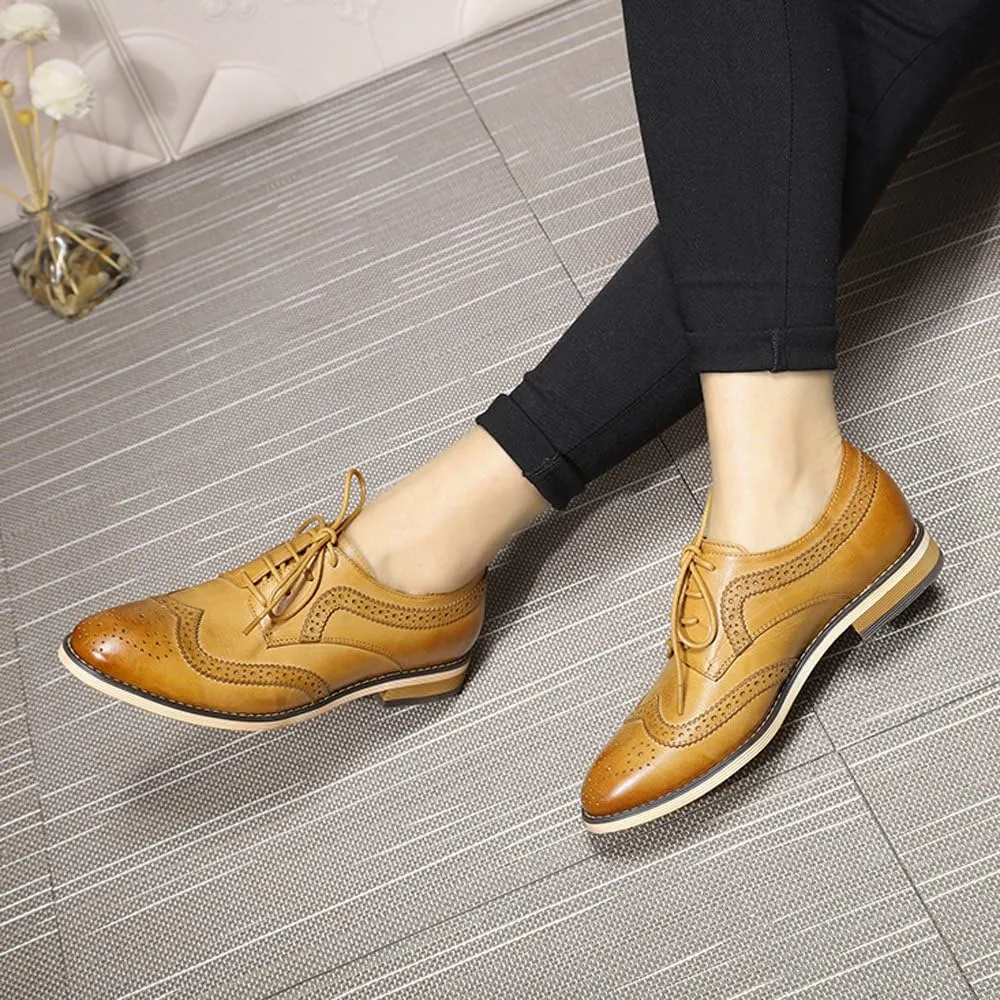 Mona flying Casual Wing Tip Oxfords Brogue for Women Ladies Handmade Lace up Leather Derby Shoes